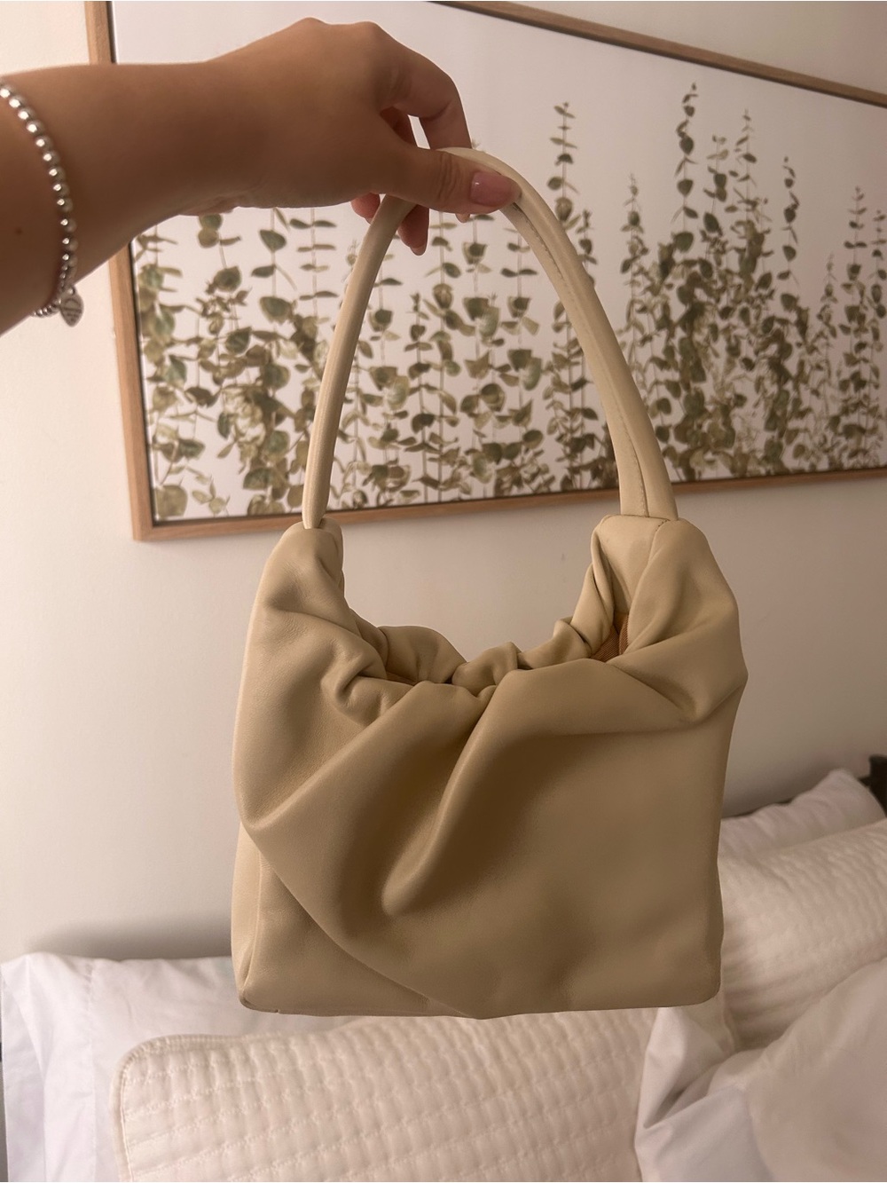 STAUD Beige Ruched Shoulder Bag